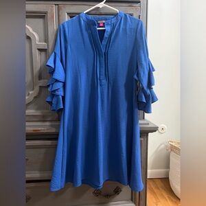 Vince Camuto Womens Ruffle Sleeve Dress Deep Azure